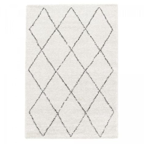 Tapis shaggy 80x200 crème et gris tissé rectangle motif abstrait AMORE 7