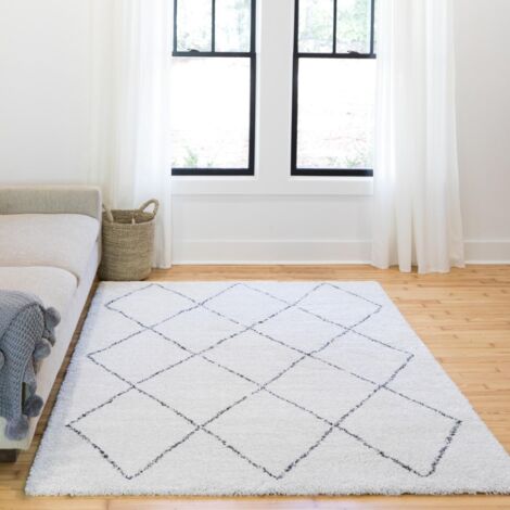 Tapis shaggy 80x200 crème et gris tissé rectangle motif abstrait AMORE 7