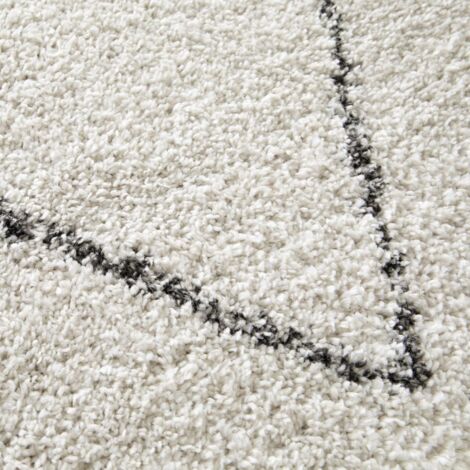 Tapis shaggy 80x200 crème et gris tissé rectangle motif abstrait AMORE 7