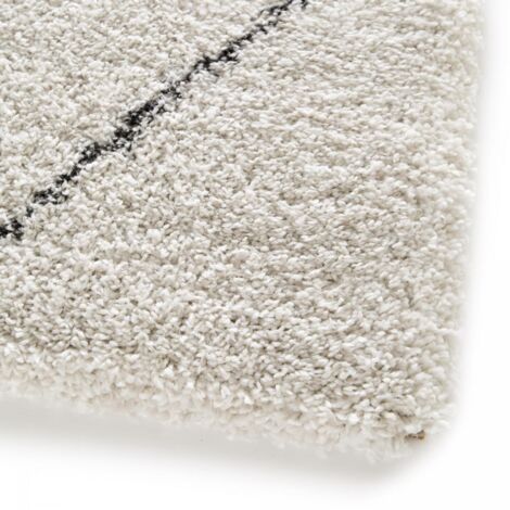 Tapis shaggy 80x200 crème et gris tissé rectangle motif abstrait AMORE 7