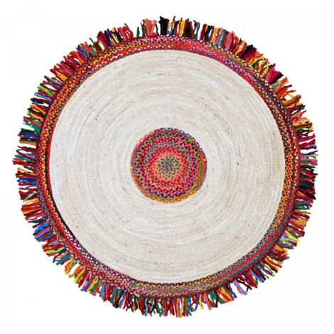 Tapis rond tissé main DIAMETRE 100 JT SATCH multicolore , tapis jute artisanal