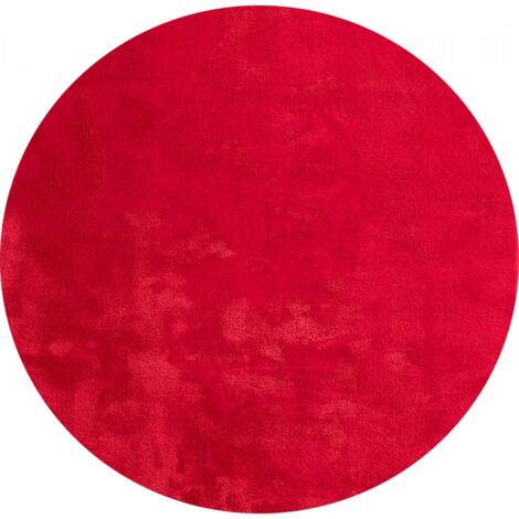 Tapis LYN10 LAVABLE 30°C Ø120cm Rouge, tapis shaggy uni à longs poils (1/5)