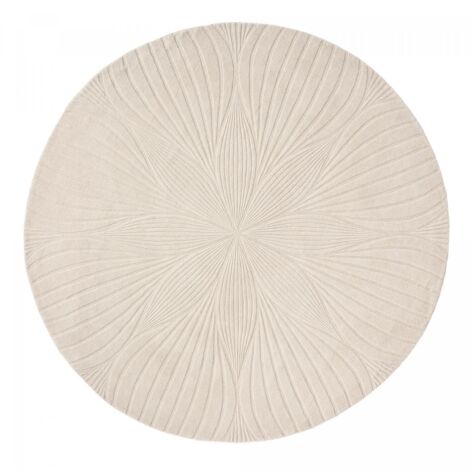Tapis rond fait à la main Ø200cm crème en laine motif faux uni pour salle de réception (1/5)