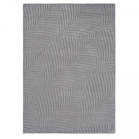Tapis salon et chambre en laine 120x180 gris fait à la main motif faux uni FOLIA (1/5)