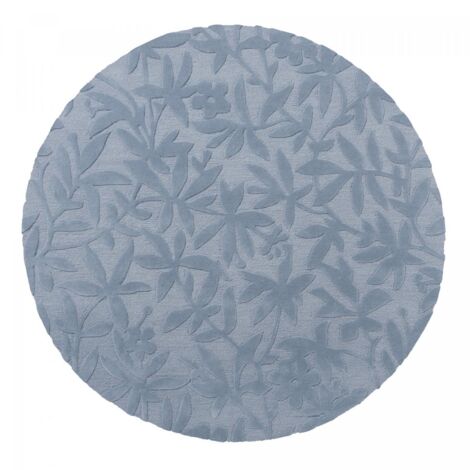 Tapis rond fait main Ø150cm bleu en laine motif floral pour chambre CLEAVERS (1/5)