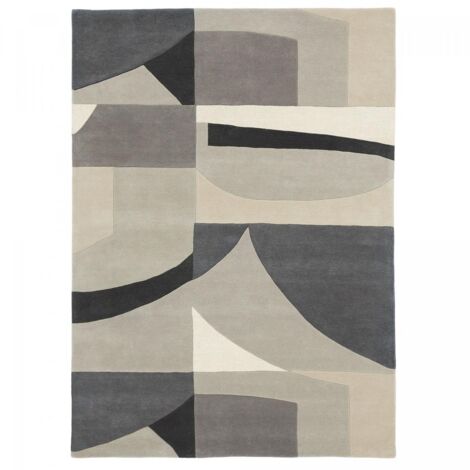 Tapis salon et chambre en laine 170x240 gris rectangle fait à la main (1/5)