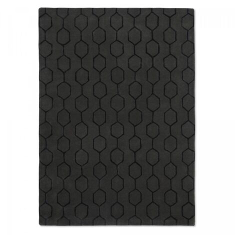 Tapis salon et chambre en laine 250x350 noir fait à la main motif faux uni GIO (1/5)