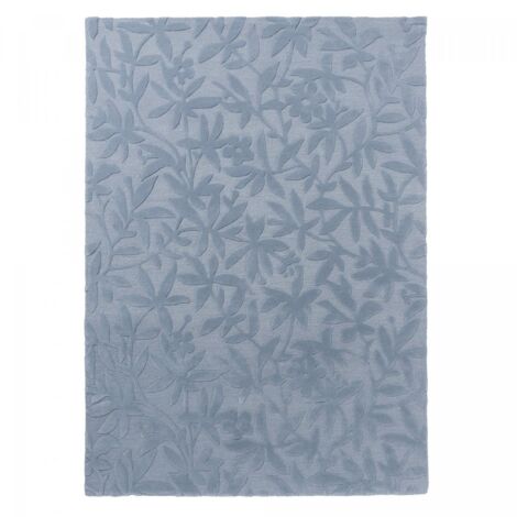 Tapis salon et chambre en laine 250x350 bleu rectangle fait main motif floral CLEAVERS (1/5)