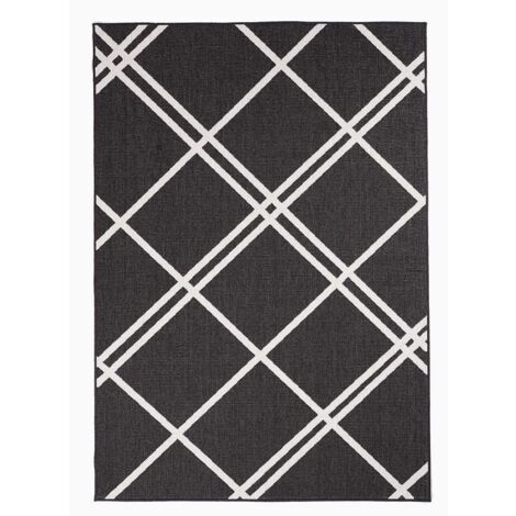 Tapis extérieur, kilim reversible LYN2 AB REVERSIBLE 200x290 noir et écrème (1/5)
