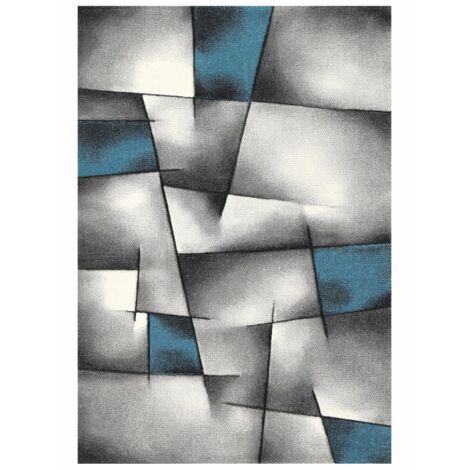 Tapis salon et chambre 80x300 bleu rectangle tissé motif géométrique ULTIMA (1/5)