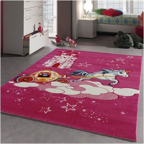 Tapis enfant tissé Ø140cm rose rond motif animaux LYN8 CHATOLI