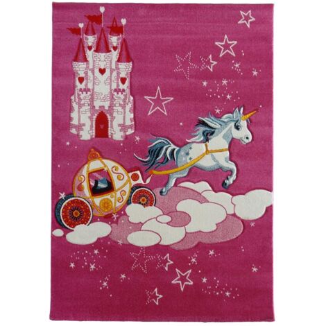 Tapis enfant tissé 140x140 rose carré motif animaux LYN8 CHATOLI