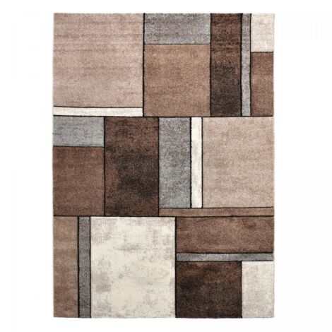 Tapis carré 140x140 cm beige tissé – Motif géométrique – Polypropylène – Anti-acariens – Adapté chauffage par le sol – Unamourdetapis