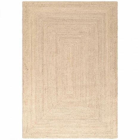 Tapis salon 60 x 90 cm motif simple beige, jute authentique tissé main, structure relief chaleureuse, design chaleureux et durable, idéal pour entrée (1/5)