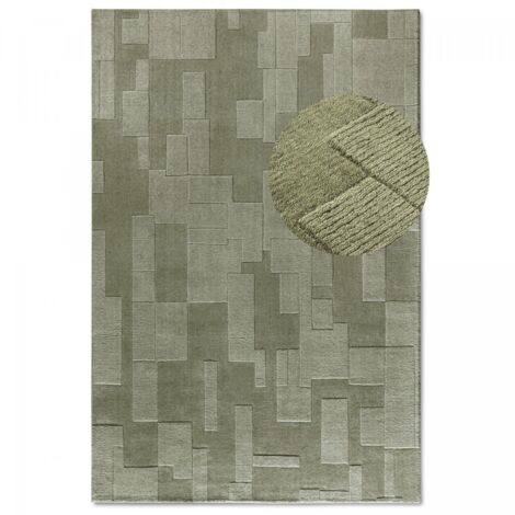 Tapis salon 80x150cm Vert Laine Géométrique