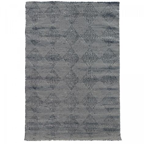 Tapis kilim fait à la main en laine 160x230 gris rectangle motif géométrique (1/5)