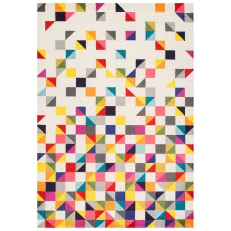 Tapis salon et chambre 160x160 multicolore carré tissé motif géométrique LYN6 BOUTIK
