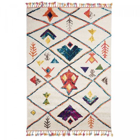 Tapis carré 160x160 blanc motif berbère pour salon et chambre