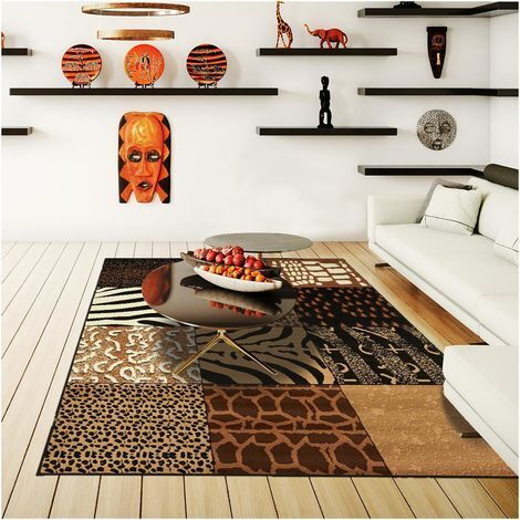 Tapis salon et chambre 160x225 beige rectangle tissé motif animaux LYN1 SAVANA