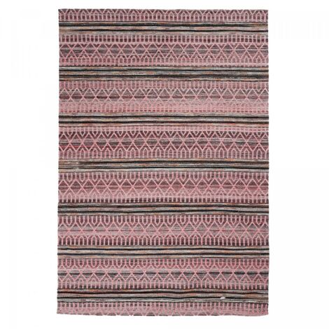 Tapis salon et chambre 60x110 rose rectangle fait à la main motif ethnique VORELA (1/4)