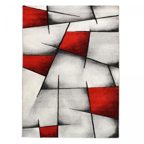Tapis salon et chambre 100x100 rouge carré tissé motif géométrique ULTIMA