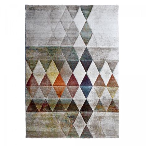 Tapis salon et chambre 40x60 beige rectangle tissé motif géométrique BELO 19