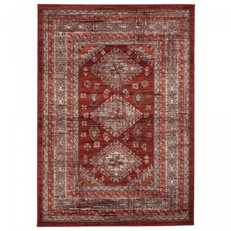 Tapis oriental rectangle 240x330 cm – Motif ethnique orange – Tissé en polypropylène – Antistatique et hydrofuge – Unamourdetapis