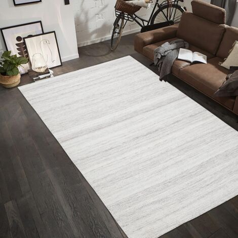 Tapis kilim tissé 120x170 crème rectangle motif faux uni LOFODI