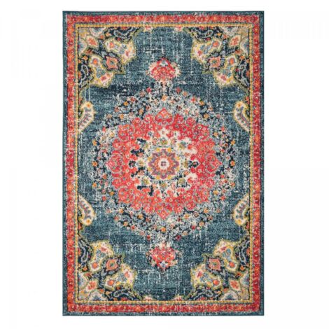 Orient Teppich Patchwork Vintage türkis grün 240x160 Used Look handgeknüpft 2157