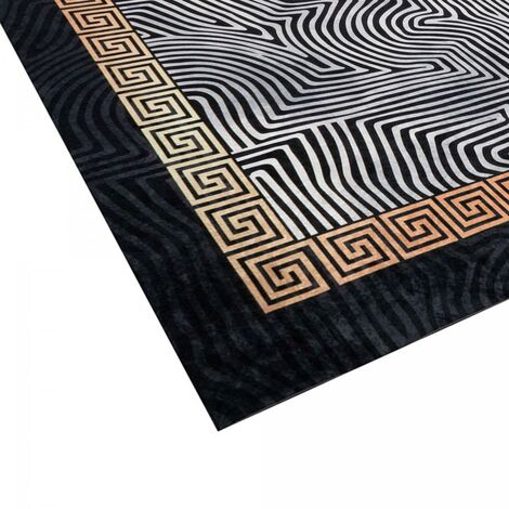 50x80 - Tapis de cuisine IMPNUM 8 Noir 50x80 Lavable 30° en polyester doux  et soyeux