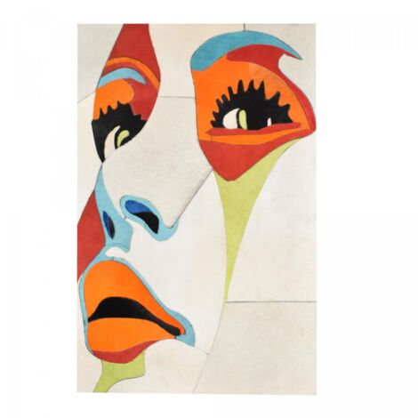 Tableau fait à la main en peau de vache FACE 51x76 blanc et vert (1/3)