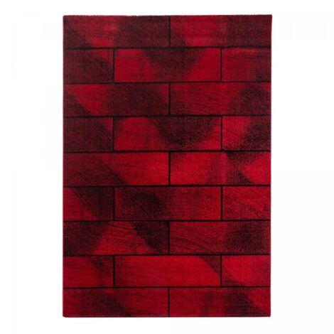 Tapis salon et chambre 120x170 rouge et noir rectangle tissé motif géométrique OMEGOU (1/5)