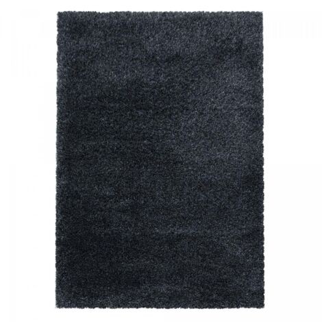Tapis longs poils shaggy 80x150 noir tissé rectangle motif uni UNI B (1/5)