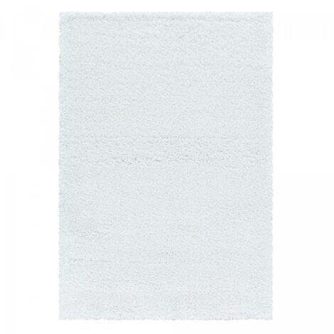 Tapis poils longs shaggy 240x340 blanc tissé rectangle motif uni UNI B (1/5)