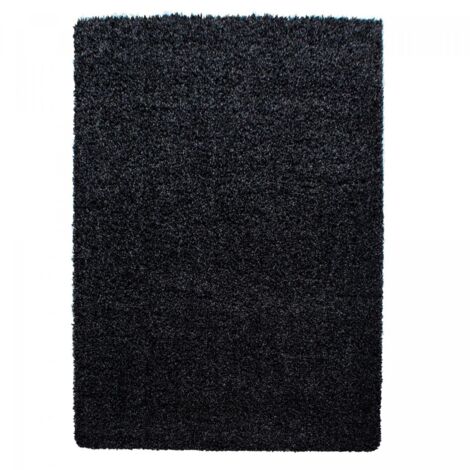 Tapis poils longs shaggy 100x200 noir tissé rectangle motif uni UNI L (1/5)