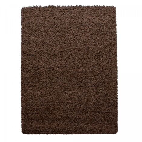 Tapis poils longs shaggy 140x200 marron tissé rectangle motif uni UNI L (1/5)