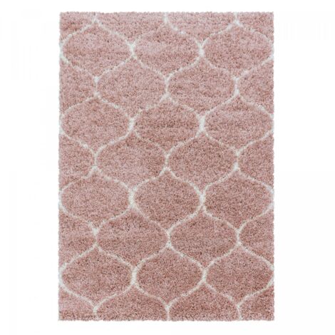 Tapis shaggy Ø80cm rose crème et me tissé rond motif scandinave SCANDINAV A (1/5)