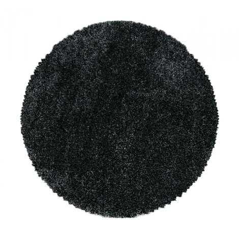 Tapis longs poils shaggy Ø120cm noir tissé rond motif uni UNI B (1/5)