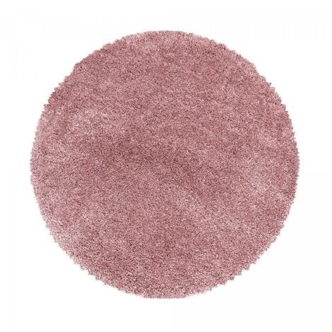 Tapis longs poils shaggy Ø80cm rose tissé rond motif uni UNI B (1/5)
