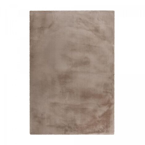 Tapis longs poils shaggy 80x150 taupe tufté rectangle motif uni CAREI