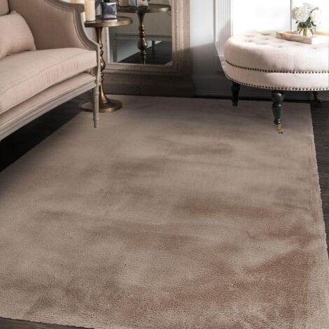 Tapis longs poils shaggy 80x150 taupe tufté rectangle motif uni CAREI