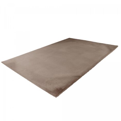 Tapis longs poils shaggy 80x150 taupe tufté rectangle motif uni CAREI