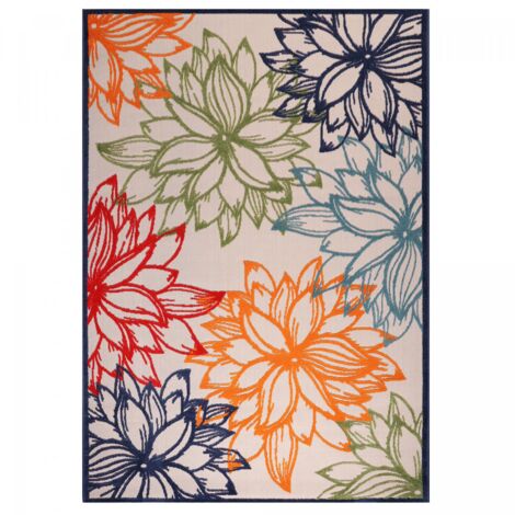 Tapis extérieur kilim 200x290 bleu et beige rectangle CHIMEKO (1/5)