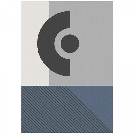 Tapis salon et chambre 150x220 gris et bleu rectangle tissé motif géométrique ELAK (1/5)