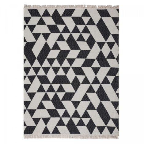 Tapis kilim reversible en coton motif géométrique BI 120x160 crème et noir (1/5)