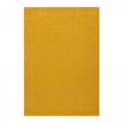 Tapis salon et chambre Ø200cm jaune rond tissé motif uni NOSSA