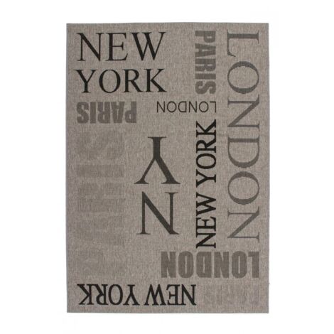Tapis salon et chambre 160x230 gris rectangle tissé motif texte FOUNTI (1/4)