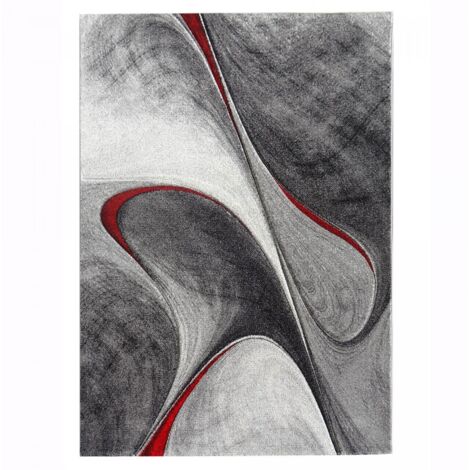 Tapis salon et chambre 60x110 rouge et gris rectangle tissé motif géométrique LYN8 MADILA