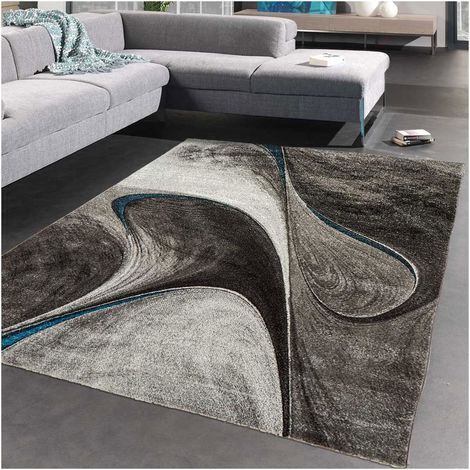 Tapis salon et chambre 160x230 noir rectangle tissé motif géométrique LYN8 MADILA