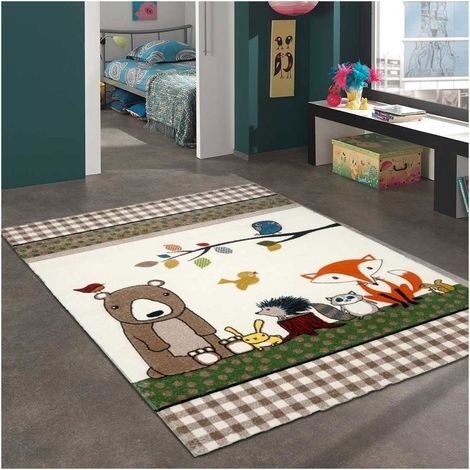 Tapis enfant tissé 80x150 beige rectangle LYN8 PHOTO DE FORET (1/5)
